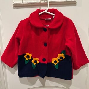 Okie Dokie Kids Jacket in Red and Navy with Floral Accents
